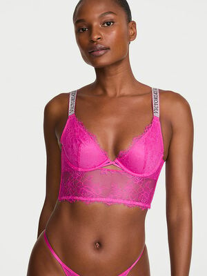Logo Shine Strap Lace Longline Demi Bra