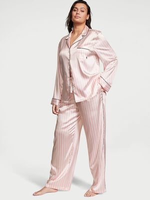 Glazed Satin Long Pajama Set,  Glazed Satin Long Pajama Set