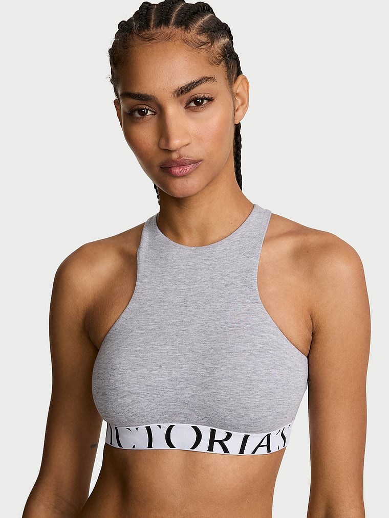 Cotton Exploded Logo Unlined High-Neck Bralette image number null