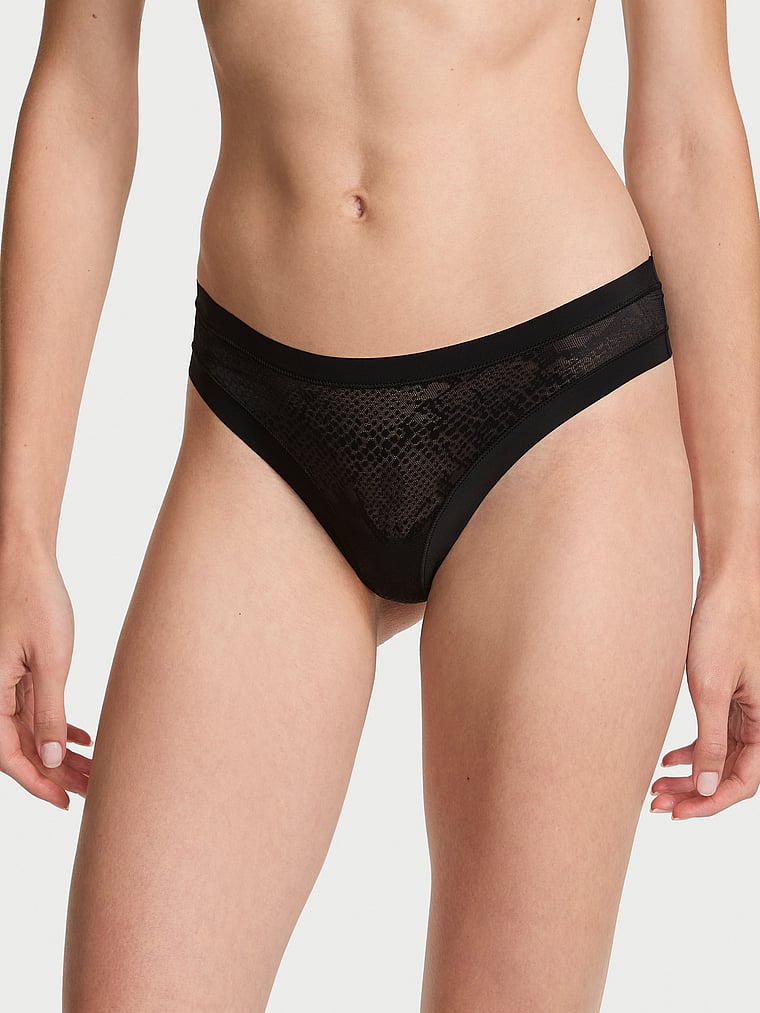 No-Show Snake Mesh Thong Panty image number null