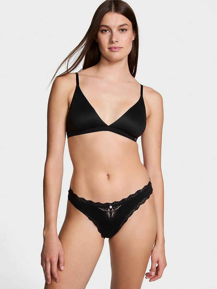 Lace-Trim Thong Panty image number null