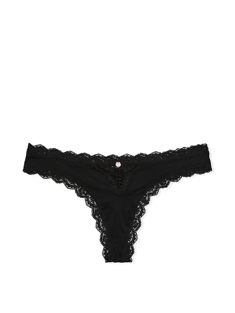 Lace-Trim Thong Panty image number null