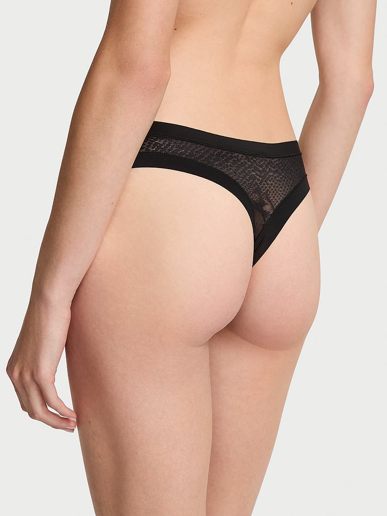 No-Show Snake Mesh Thong Panty image number null