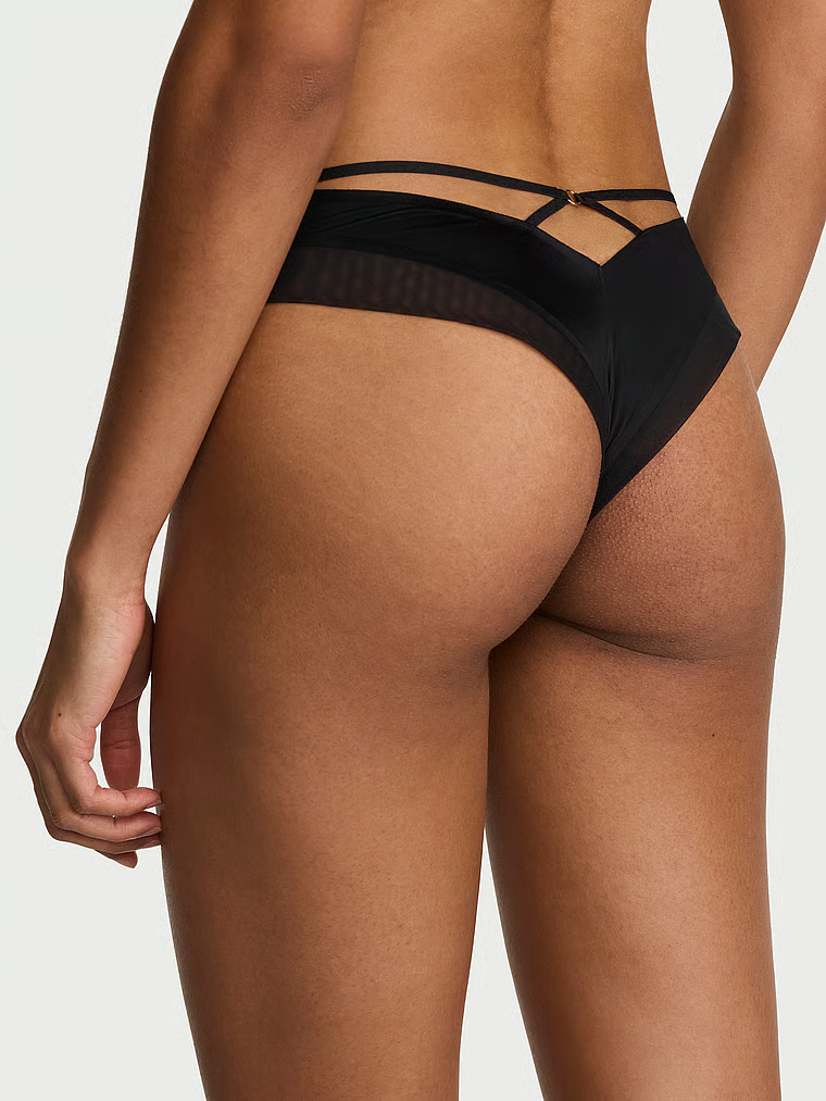 Sheer Reveal Mesh-Trim Strappy-Back Cheeky Panty image number null