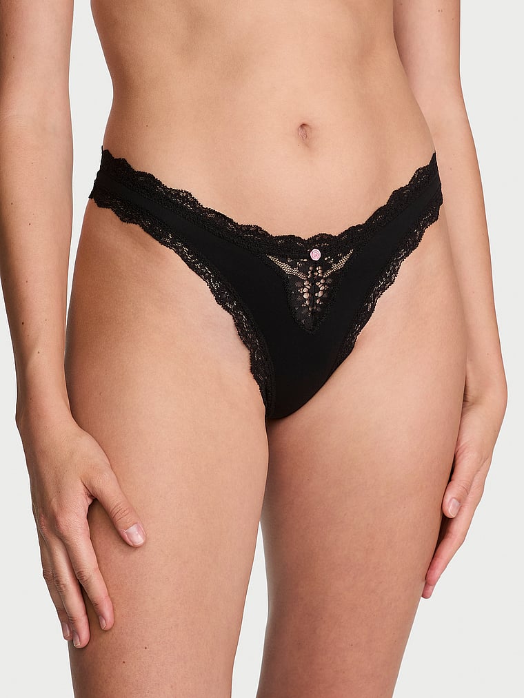 Lace-Trim Thong Panty image number null
