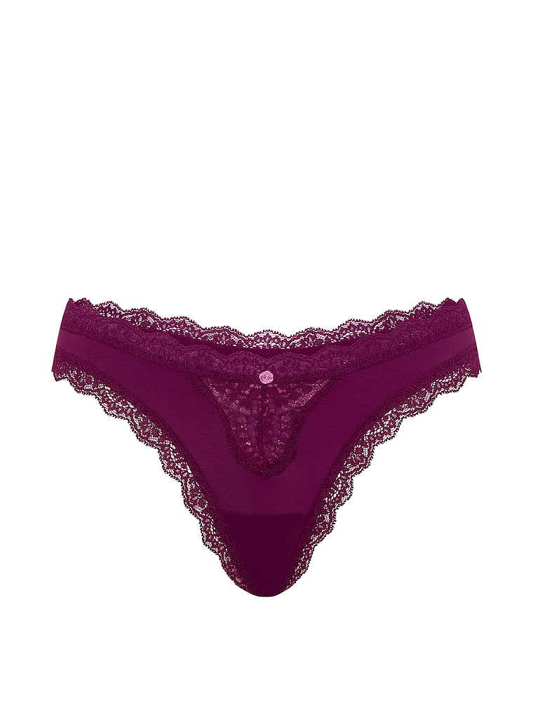 Lace-Trim Thong Panty image number null