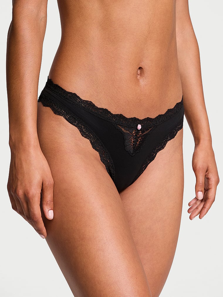 Lace-Trim Thong Panty image number null