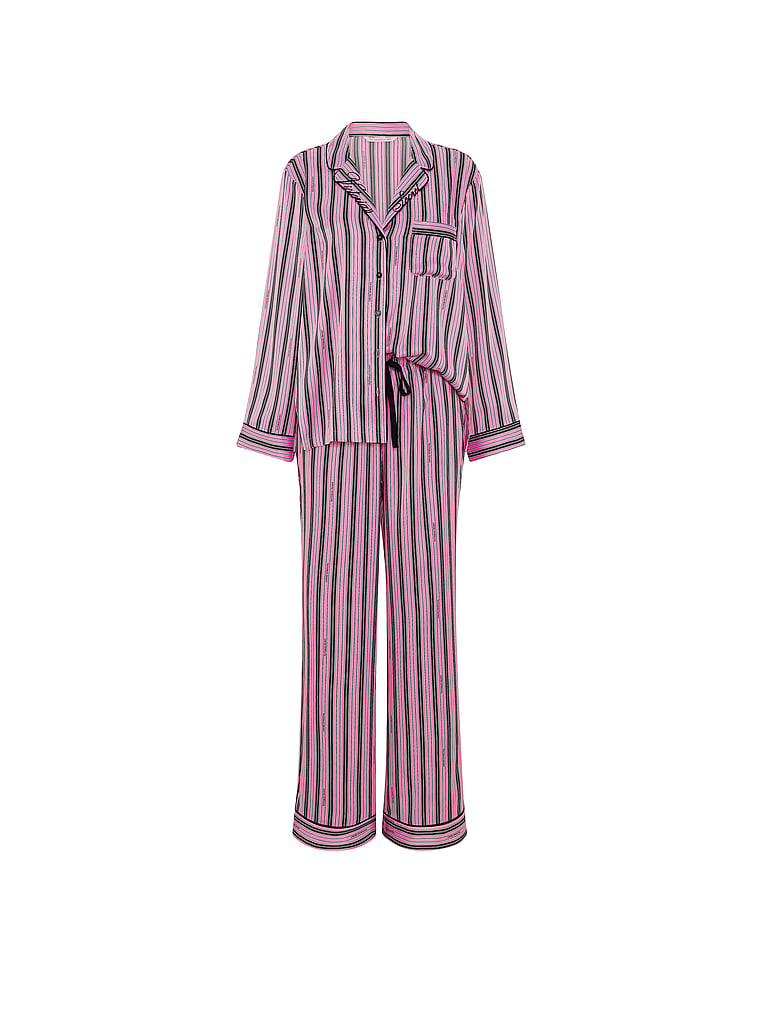 Glazed Satin Long Pajama Set image number null