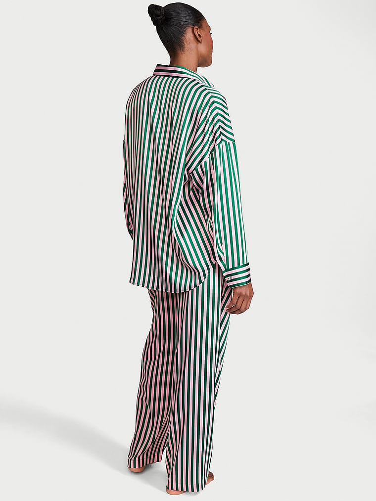 Signature Satin Oversized Long Pajama Set image number null