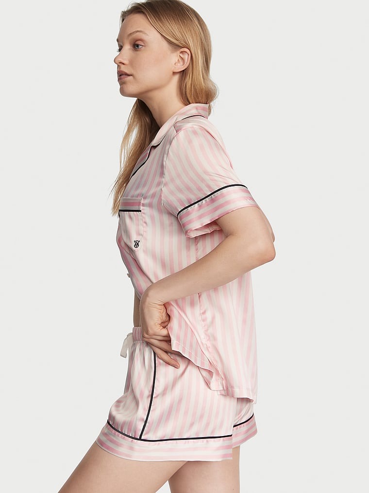 Glazed Satin Short Pajama Set image number null