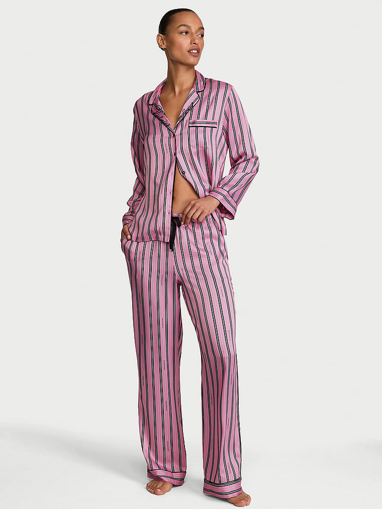 Glazed Satin Long Pajama Set image number null