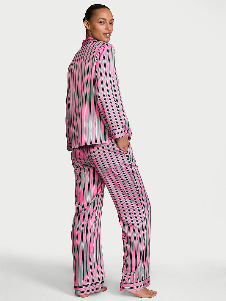 Glazed Satin Long Pajama Set image number null