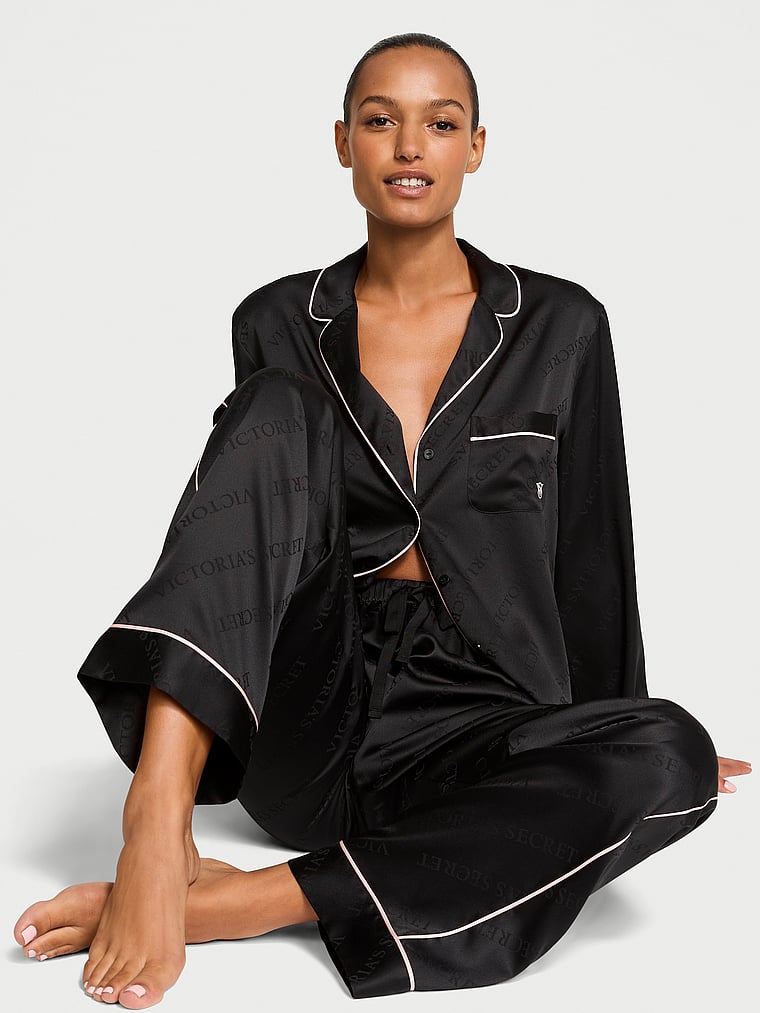Glazed Satin Long Pajama Set image number null