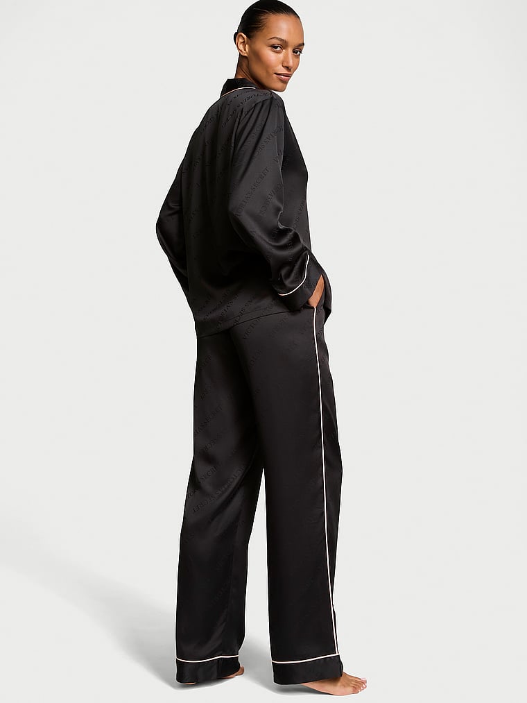 Glazed Satin Long Pajama Set image number null