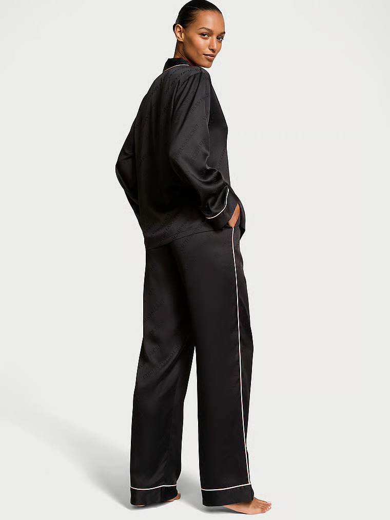 Glazed Satin Long Pajama Set image number null